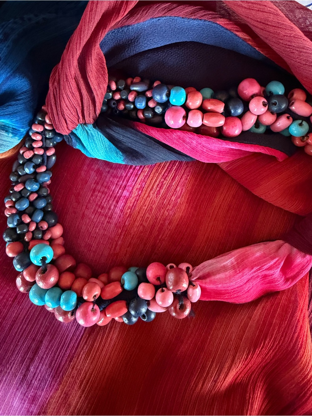 Zara Multicolor Beaded Scarf Necklace - Pink, Turquoise & Black